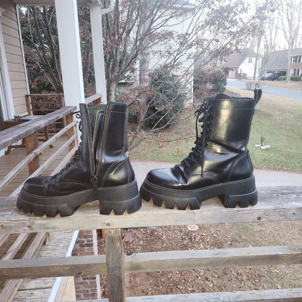 Thursday everyday goth steampunk combat boots  chunky heel